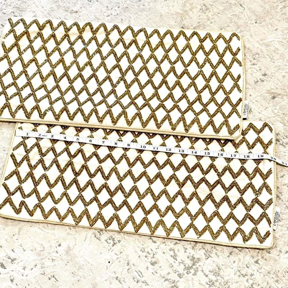 Bundle of 2 Gold Beaded Lumbar Pillow Covers-Pristine-Like New!